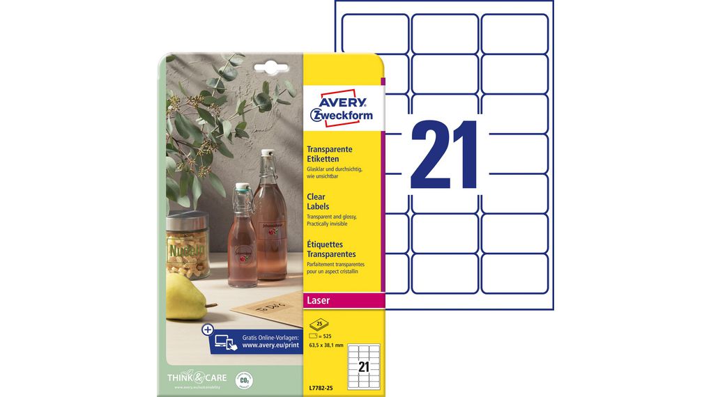 Label, Polyester, 63.5 x 38.1mm, 25x 21pcs, Transparent